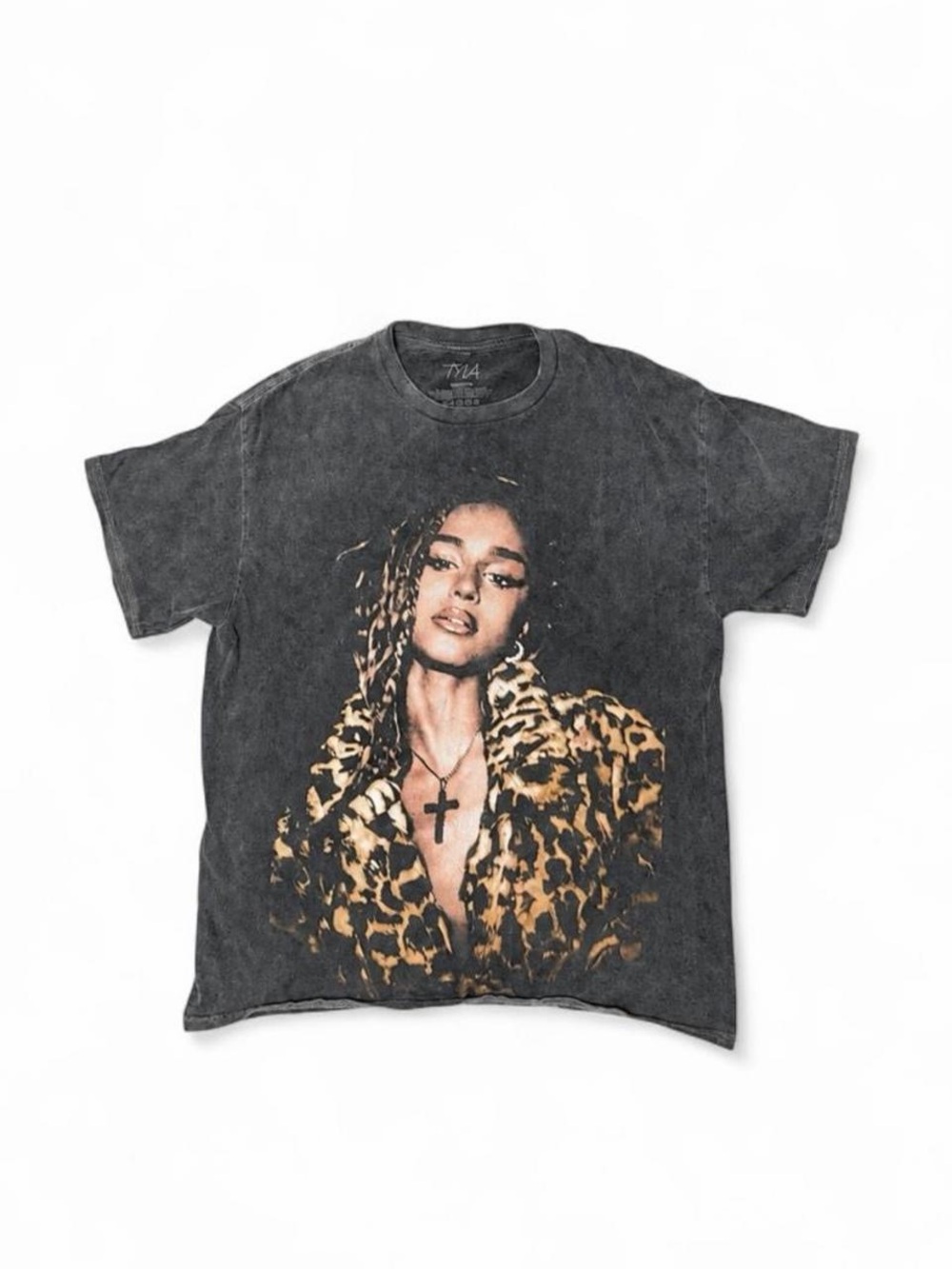 Tyla Washed Black Leopard Graphic Tee Y2K Pop Star Shirt